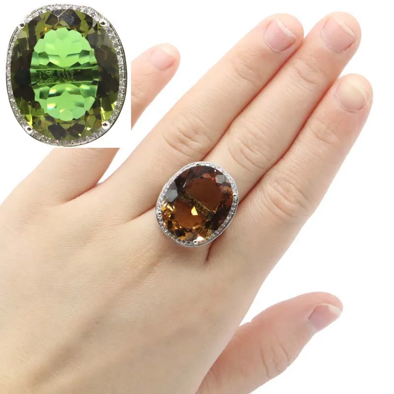 

25x21mm Uniqu Big Gemstone Zultanite Color Changing Alexandrite Topaz CZ For Ladies Wedding Silver Rings