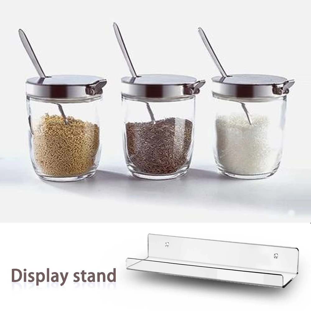 

Wall Mounted Spice Rack Transparent Clear Kitchen Seasoning Jar Organizer Shelf