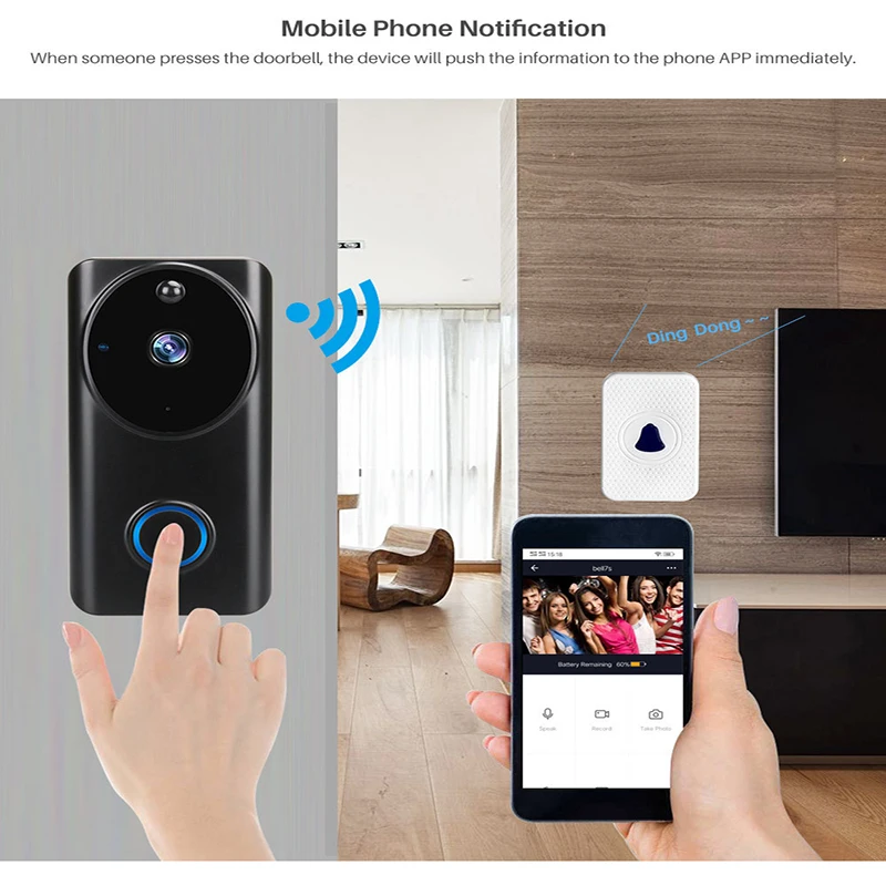 Умный беспроводной дверной звонок с Wi-Fi и двусторонней связью | Безопасность