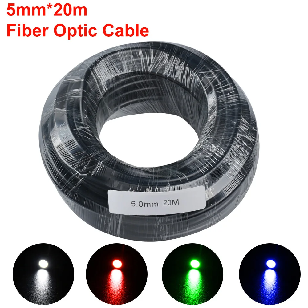 

20M Inner diameter 5mm Black Jacket PMMA end glow plastic optic fiber cable for Decorative lighting