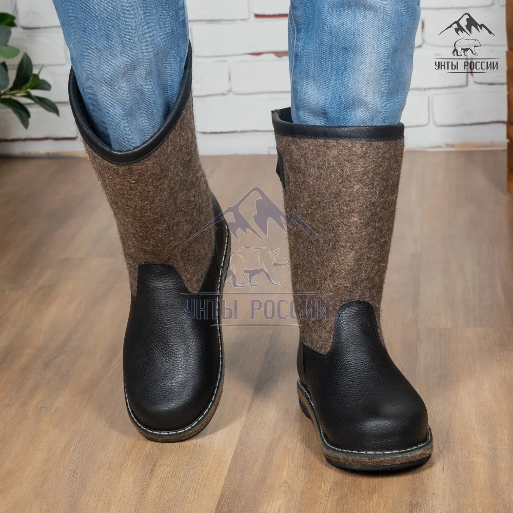 Сапоги зимние мужские войлочные натуральные 'Лесник' валенки обшиты кожей