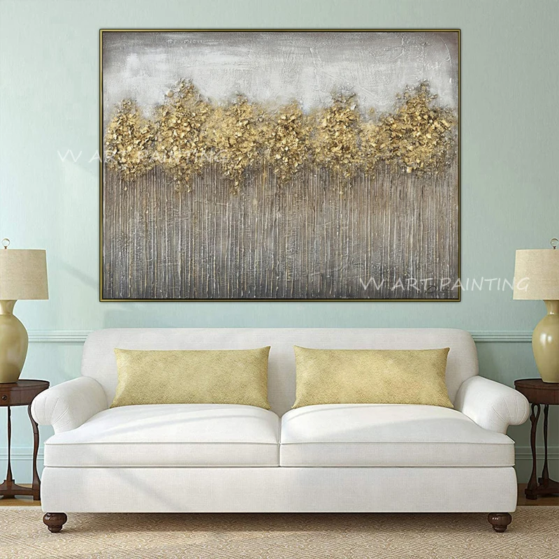 

Gold foil tree forest large size high quality luxury Pop Art Handpainted Oil Paintings on Canvas Modern Artwork Decoration Gift