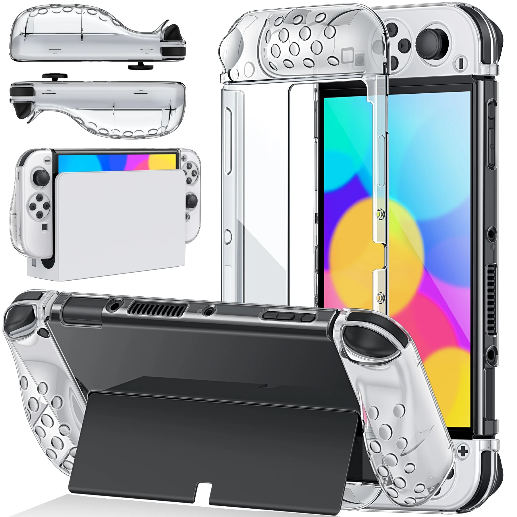 

Grip Design Crystal Protective Shell only for Switch OLED Console and Joy-Pad Controller with Exact Correct Hole Position