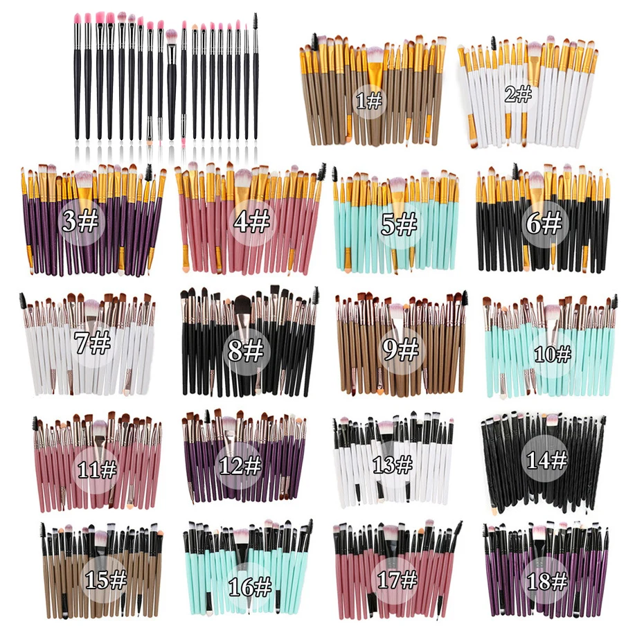 Набор кистей для макияжа с пластиковой ручкой 21 цвет 20 шт.|Аппликатор теней век| |