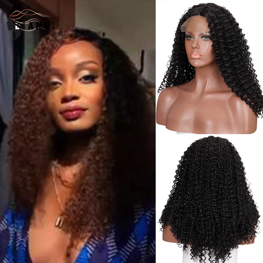 DIANQI Synthetic Long Curly Corn Wavy Eastic Lace Front Frontal Wigs Black Color for Woman Party Daily Use Hair