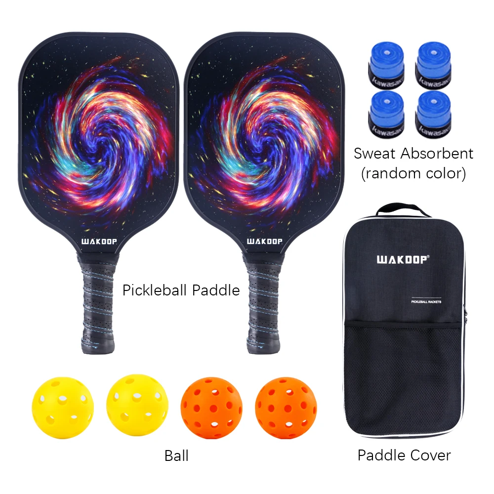 Wakdop Pickleball Paddle racket Set Carbon Fiber Composition PE Honeycomb Core with 2 Pickleball Paddles+4 Balls+1 bag
