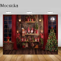 mocsicka wooden wall floor christmas backdrop for photo studio christmas tree dolls window moon child birthday photo background