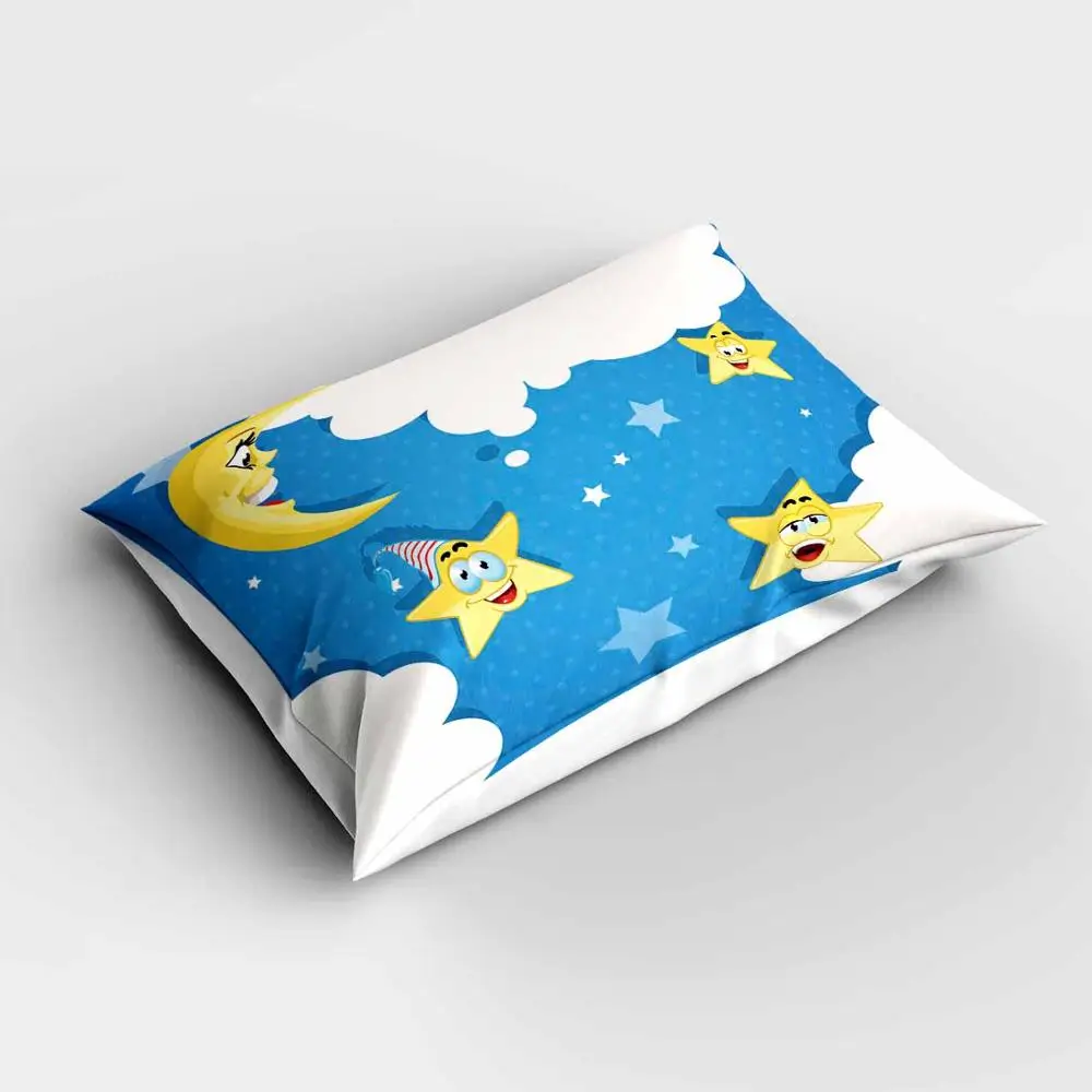 

Else Blue Sky White Clouds Yellow Moon Star Rectangle Modern Kids Pillowcases 3d Digital Print Pillow Covers Cases for Couch Bed