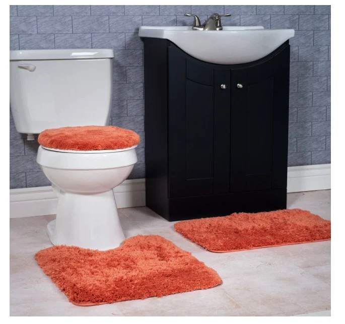 

ALAIS Home 67-14-W 3-Piece Super Plush Non-Slip Bath Mat Rug Set 3 Piece Bath Rug Set 1 Bath Mat, 1 Contour Mat, 1 Toilet Lid