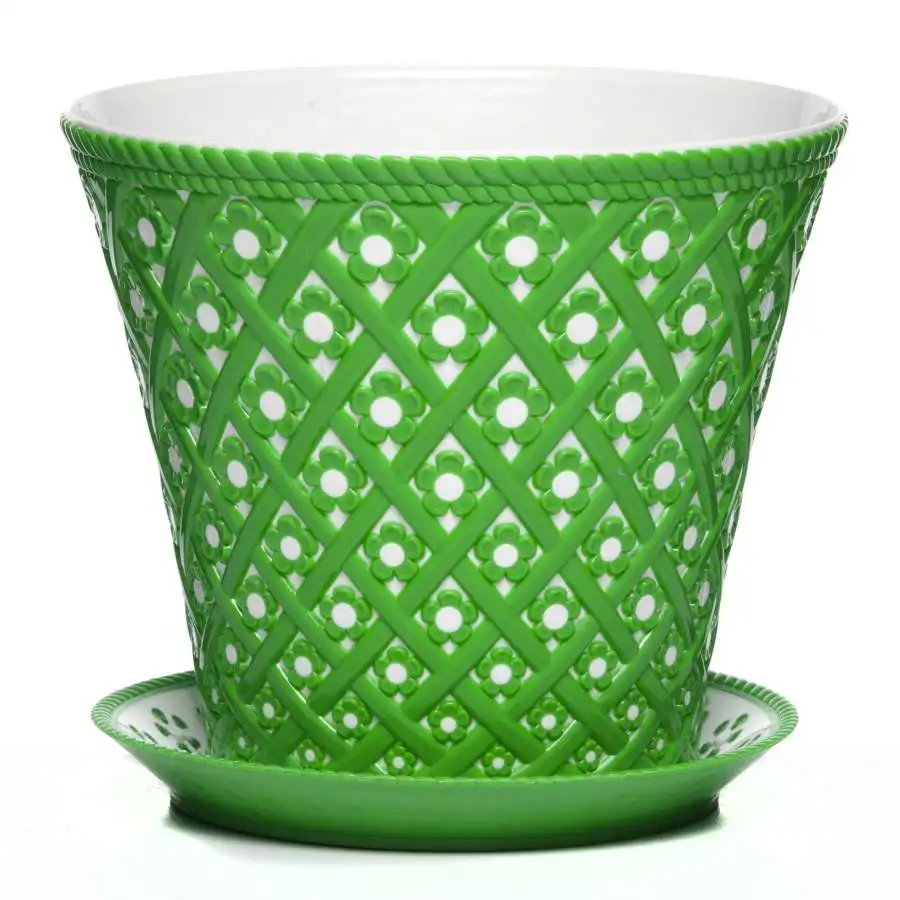 Горшок цветочный с поддоном Ривьера 2 л ( бело-зеленый ) | Дом и сад