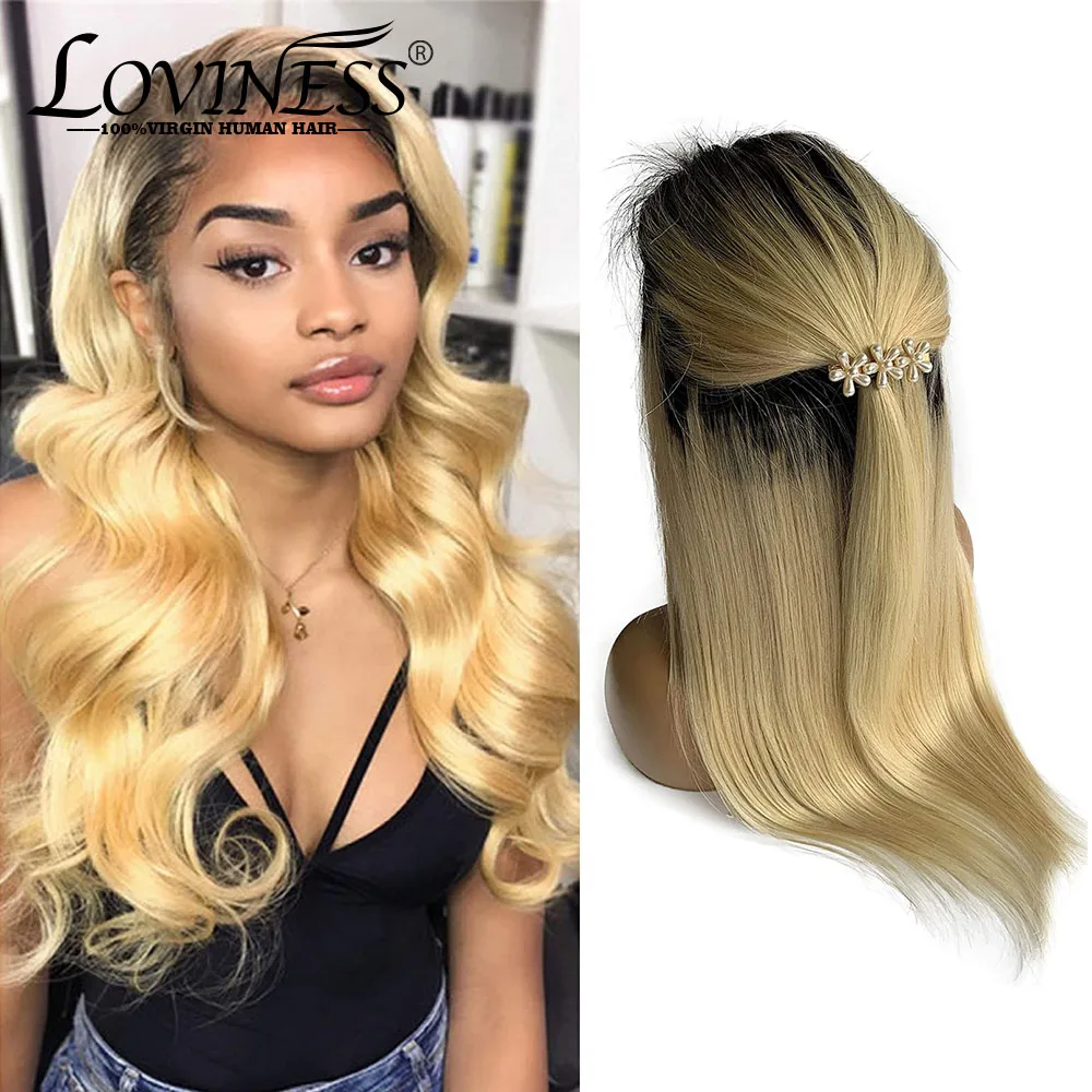 

Ombre Blonde Straight 4x4 Lace Closure Wig Glueless 1B613 150% Density Pre Plucked Lace Front Human Hair Wigs With Baby Hair