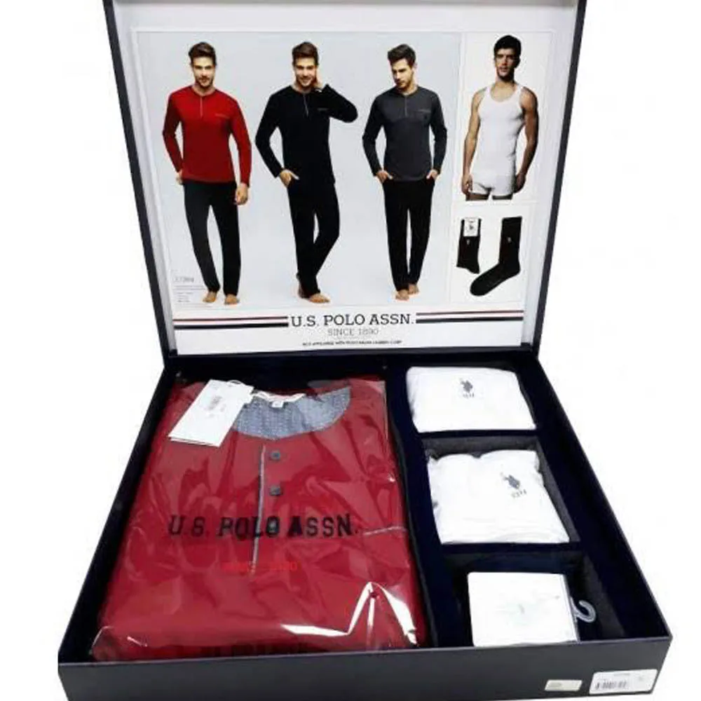 Men's Pajamas Set Cotton Home Comfortable Bed Wearable Underwear Box Contents: Long sleeved pajama top, long pajama bottoms, Und