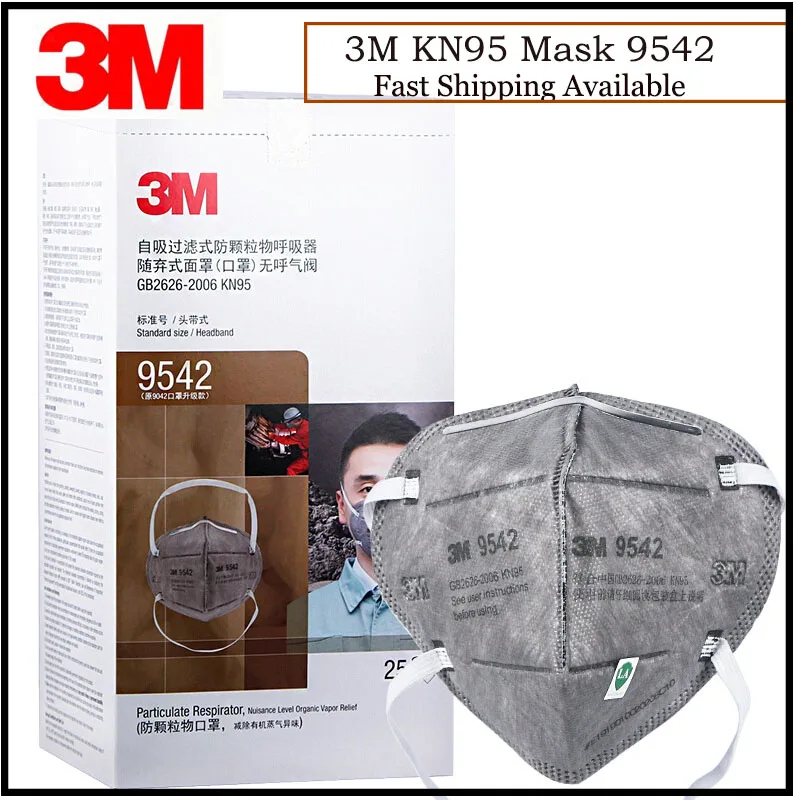 

25pcs/Lot 3M KN95 Mask 9542 Dust Mask Activated Carbon Mask Respirator Disposable Particulate Masks Individual Pack 3M Authentic