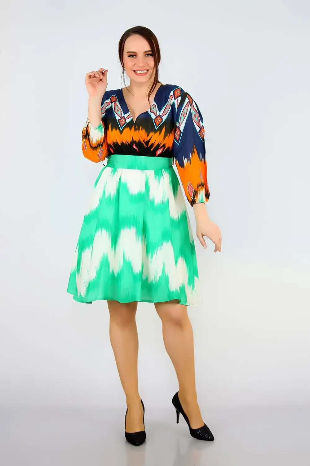 Женское шифоновое платье большого размера с рукавом три четверти зеленое 1466 |