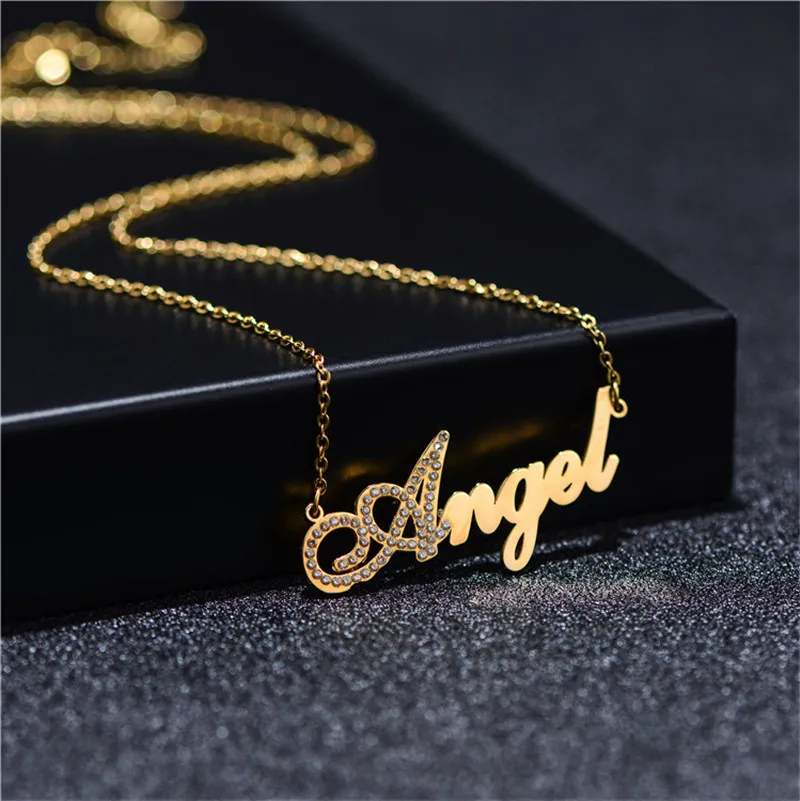 

Personalized Design Cursive Letter Nameplate Necklace. For Family And Friends Stainless Steel Fashion Gifts