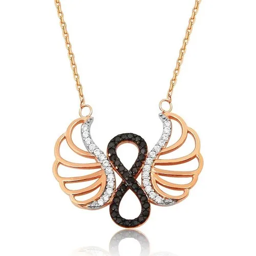 Ожерелье женское из серебра 925 пробы с инкрустированным черно белым Цирконом золотым крылом ангела и