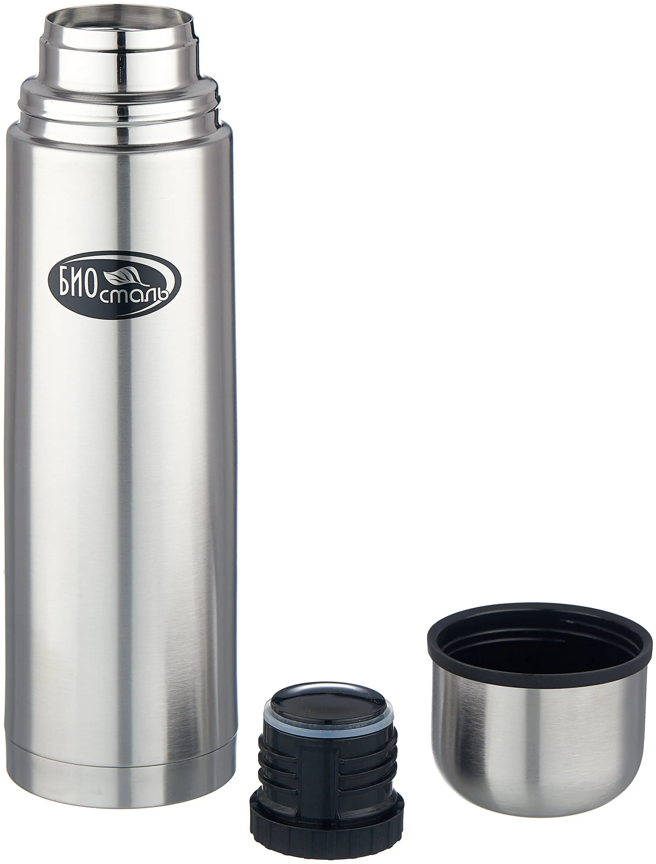 Tермос вакуумный универсальный с узкой горловиной БИОСТАЛЬ (BIOSTAL) 1 0л. 2 пробки