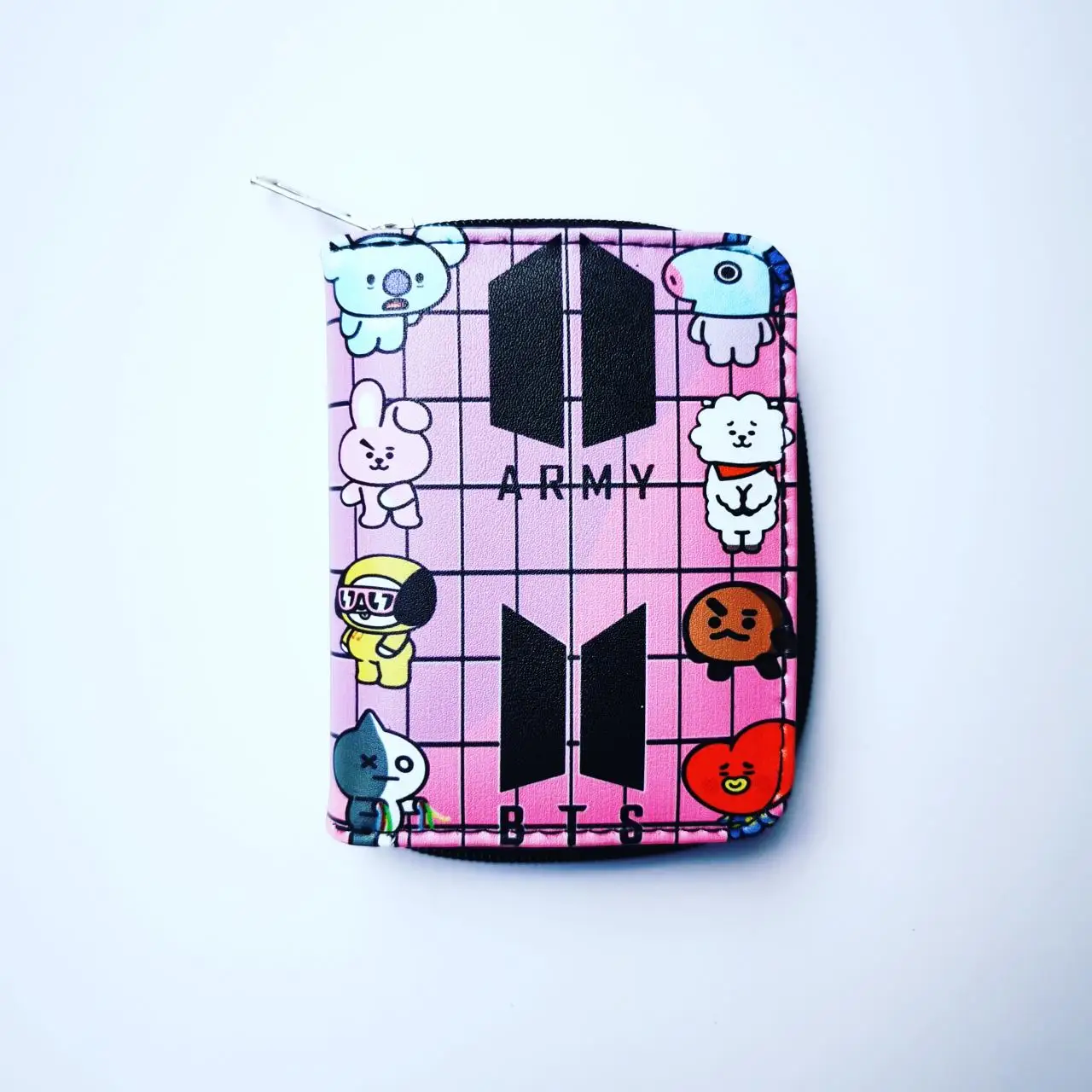 

BTS Design Black Mini Size Wallet K-Pop Logo Card Holder Unisex Wallet Clear Short Purse Wallet Card Holder Unisex Zipper