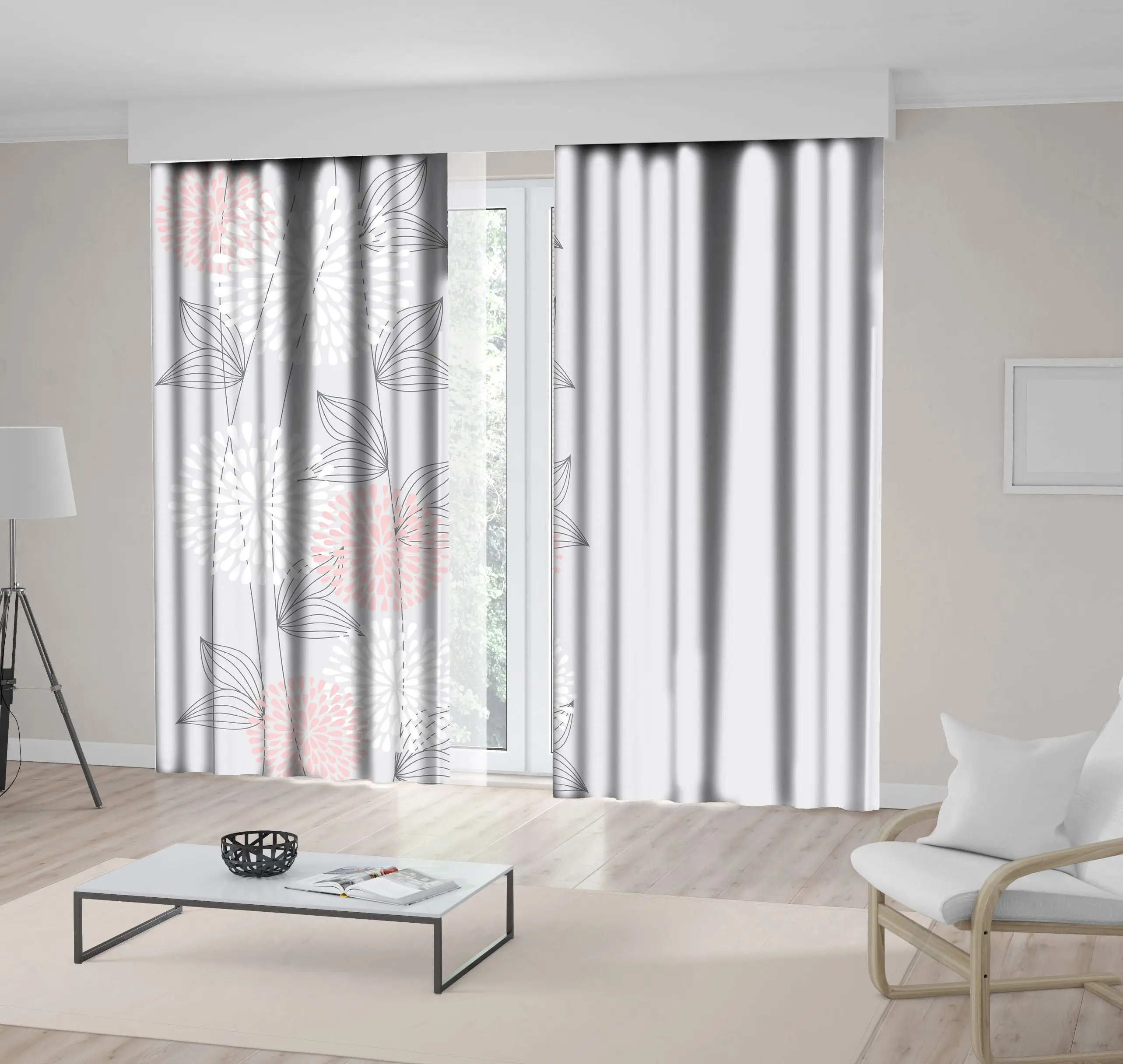 

Curtain Flowers Plants Branches Leaves in Summer Garden Vintage Floral Art in Soft 5colors Pink Gray