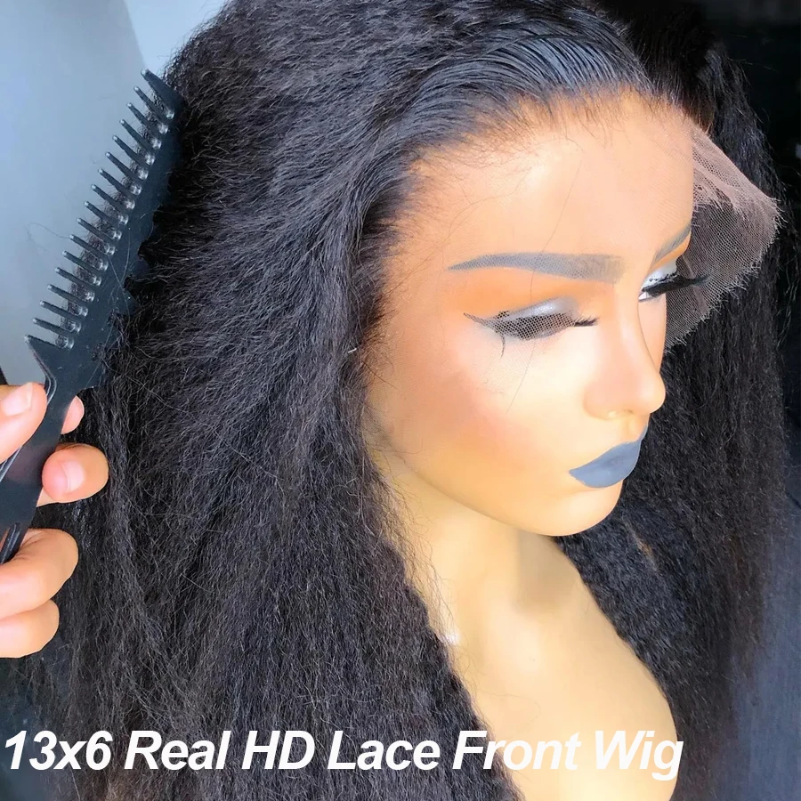 Peluca de cabello humano liso para mujer, postizo de encaje Frontal HD 250%, 13x6, 5x5, 6x6, transparente, Yaki