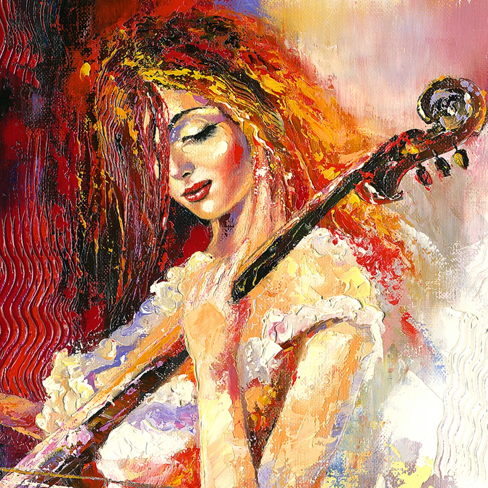 Трехмодульная вертикальная картина на холсте. Рыжая девушка играет скрипке. -