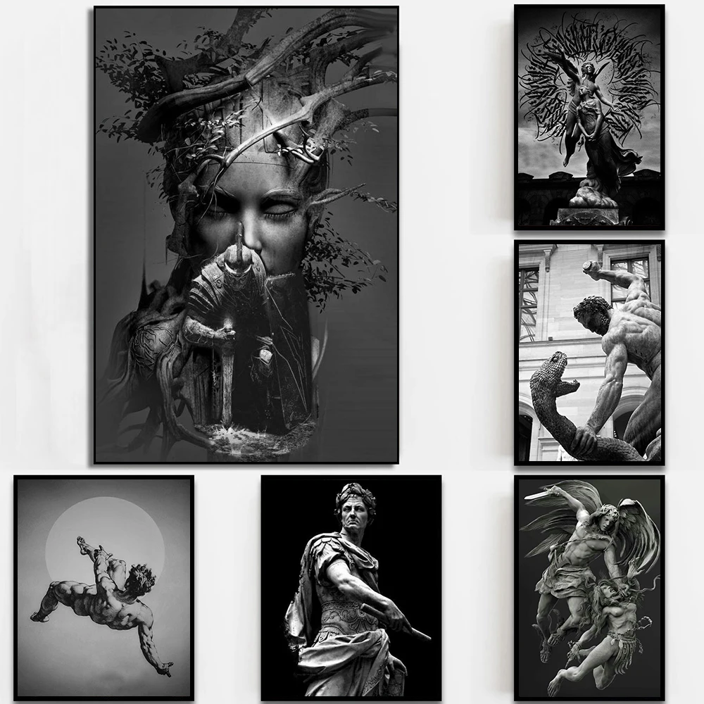 

Black and White Vintage Posters Sculpture Classical Prints Greek Mythology David Canvas Painting On The Wall Art for Living Room