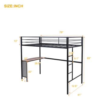 Metal Loft Bed with Built-in Study Desk