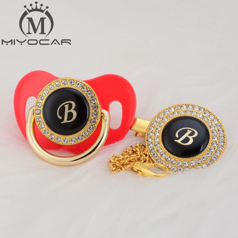 MIYOCAR, золотое, серебряное название, инициалы, Буква B, красивая, шикарная соска и соска, клипса, BPA бесплатно, пустышка, блестящая, уникальный дизайн, LB