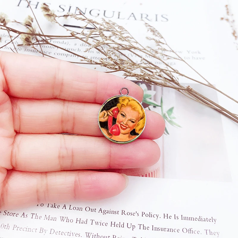 10PCS Phone Lady Charms for Jewelry Making Retro Blonde Charm Pendants For Bracelet Earring DIY Findings Jewelry