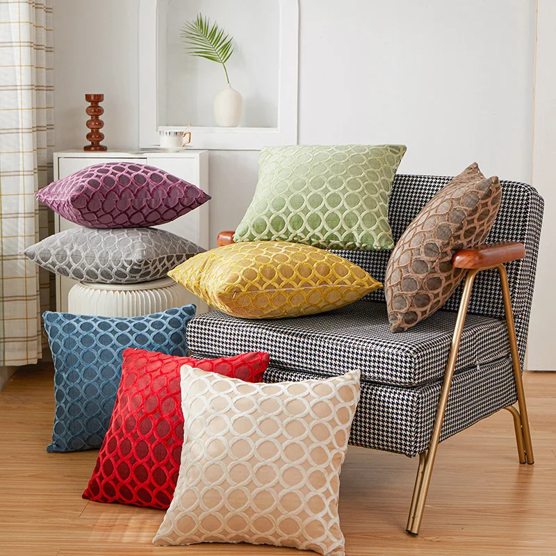 

45*45cm Solid Color Lattice Throw Cushion Cover Home Decoration Sofa Bed Pillowcover Decorative Office Bedside Pillowcase 40799