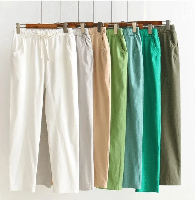 Obrix Loose Light Cotton Casual Style Female Pants Streetwear Sporty Regular Drawstring Elastic Waist Trousers For Everyday Wear | Женская