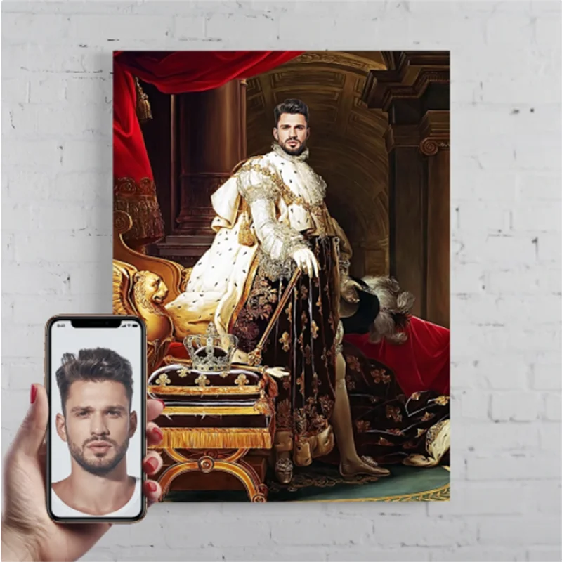 

Custom Man Portrait Canvas Painting Wall Art Customized Royal King Poster Prints For Bedroom Living Room Home Decor Cuadros