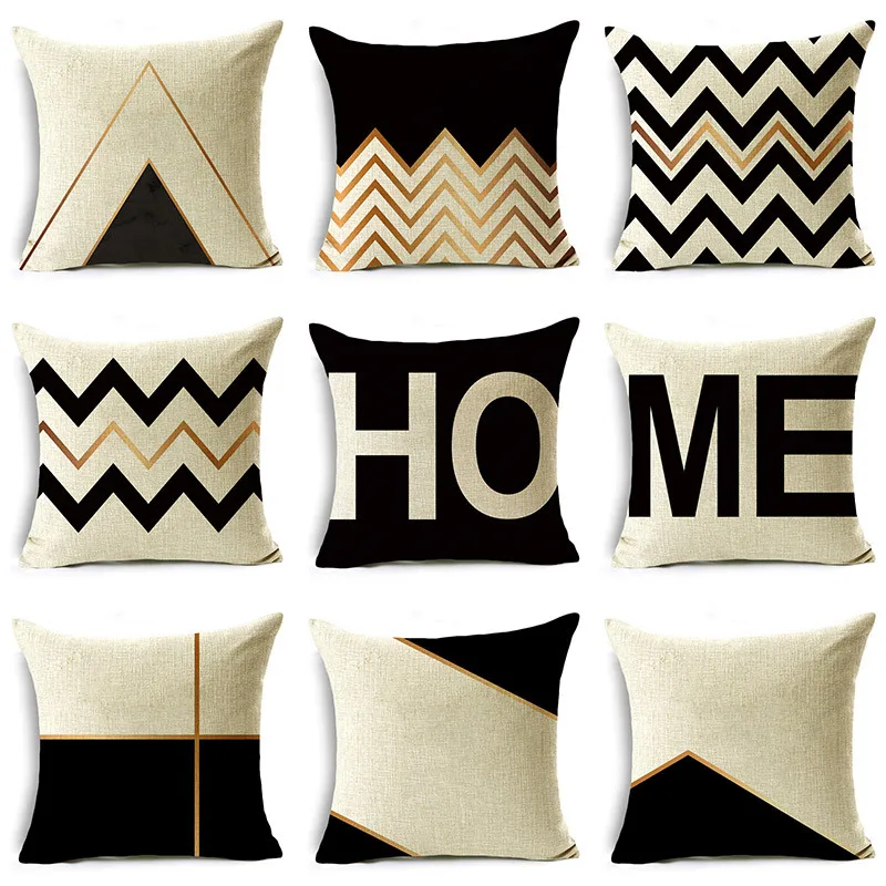 

Black and White Simple Geometric Print Pillowcase Linen Cushion Case for Sofa and Home Decor 40cm/45cm and 50cm