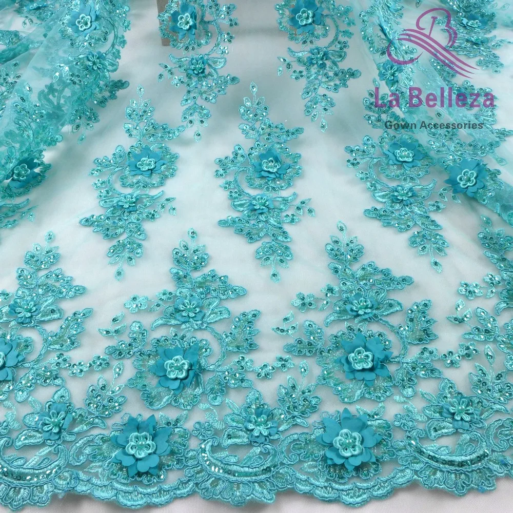 La Belleza Ручной работы синий, красный 3D Цветы/бисером свадебное/вечернее платье кружевной ткани 4" Ширина 1 ярд