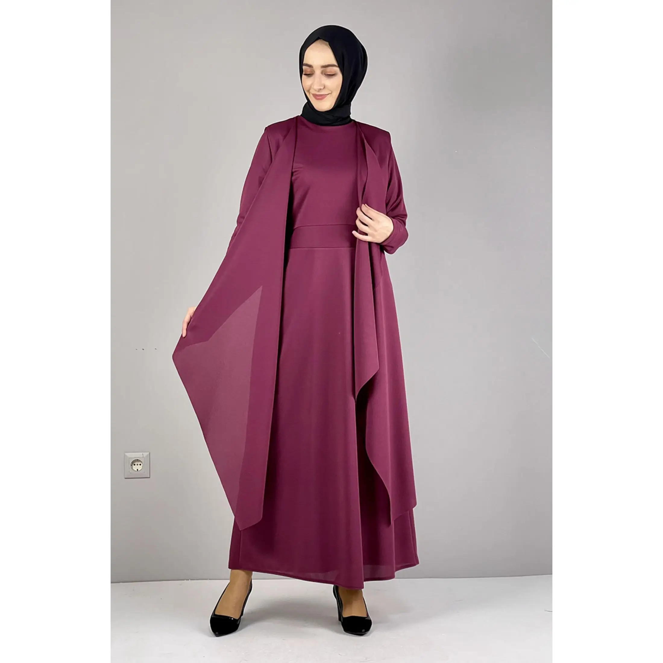 

2 Piece Women's Set Ferace Kaftan Maxi Dress and Bat Wing Sleeve Maxi Abaya Cardigan Knitted Dress Turkish New Colors Muslim Eid