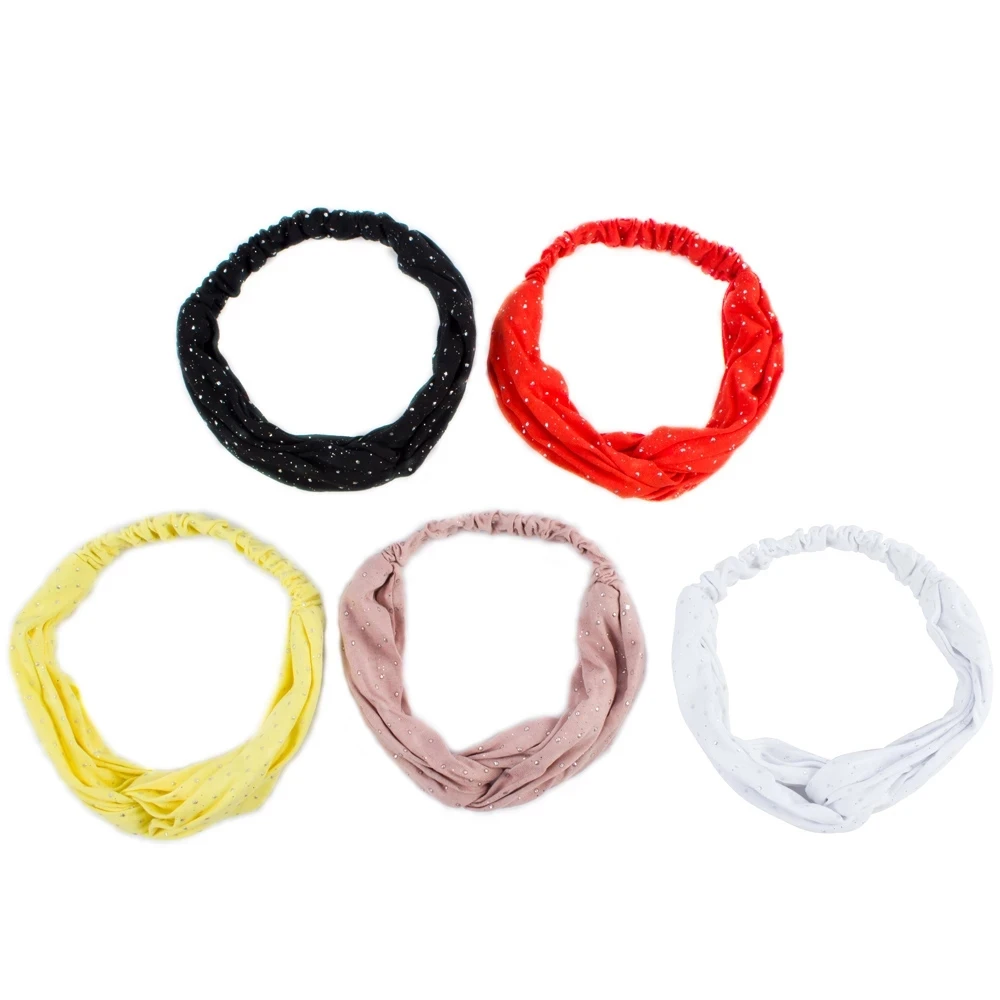 

Geebro Women Silver Dot Rhinestones Headband Cotton Cross Knotted Bow Headwear Girls Yoga Elastic Solid Color Hair Accessories