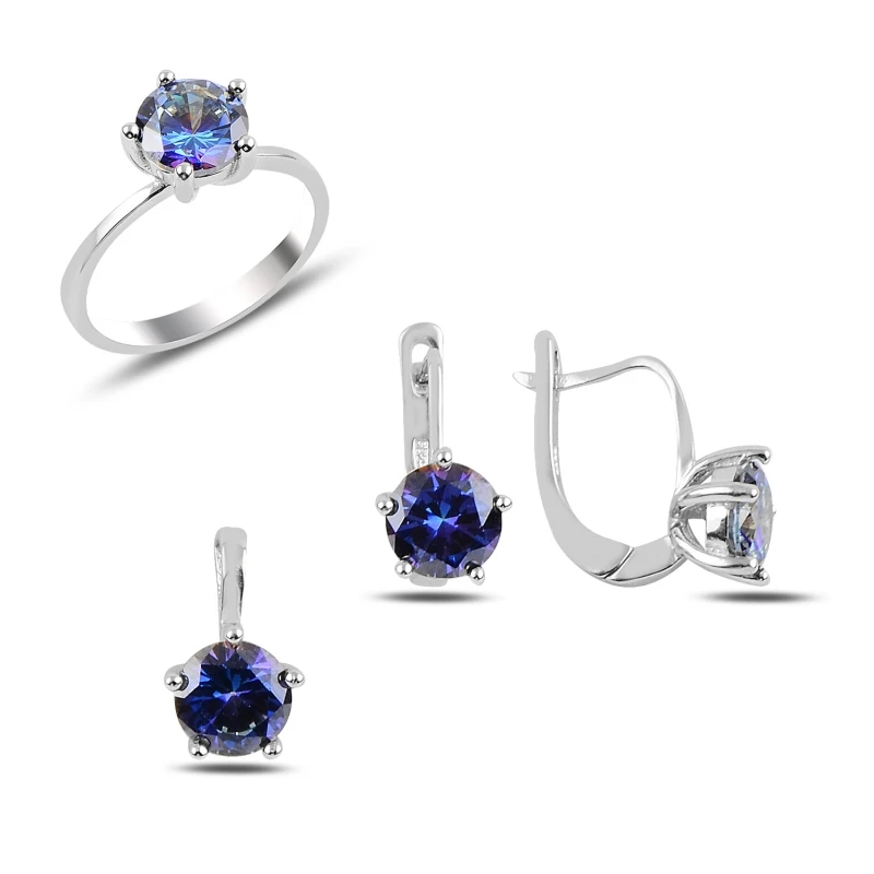 

Silver 925 Sterling Mystic Topaz Zirconia stone Engagement Set