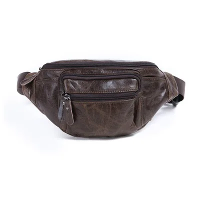 

Italian Men's Waist Bag Leather Male Fanny Pack New Male Shoulder Chest Bags for Phone Travel Man Belt Pouch Bag in Brown Color