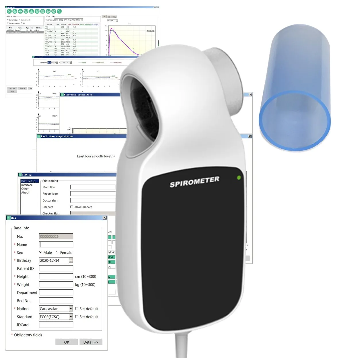 SPM-A Digital Handed Spirometer FVC VC MVV Pulmonary Function Lung Breathing Mouthpiece Condition Check PC Software | Красота и
