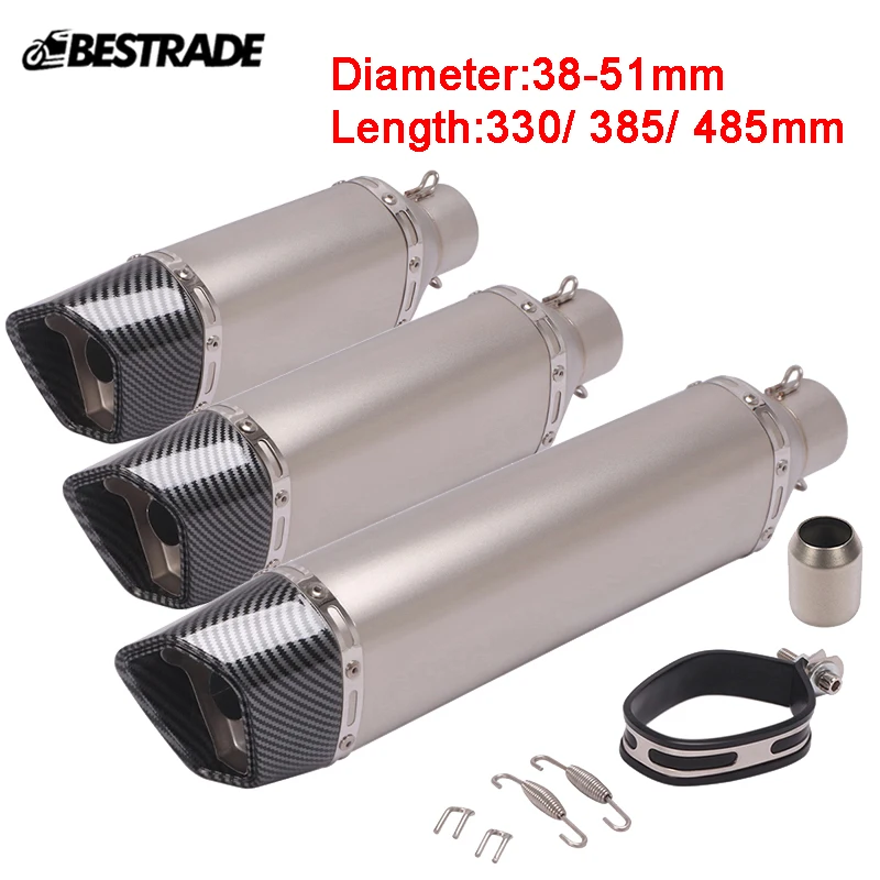 

330mm/385mm/485mm Length Motorcycle Universal 38-51mm Exhaust Muffler Pipe Silencer Tube With DB Killer Stainless Steel Slip On