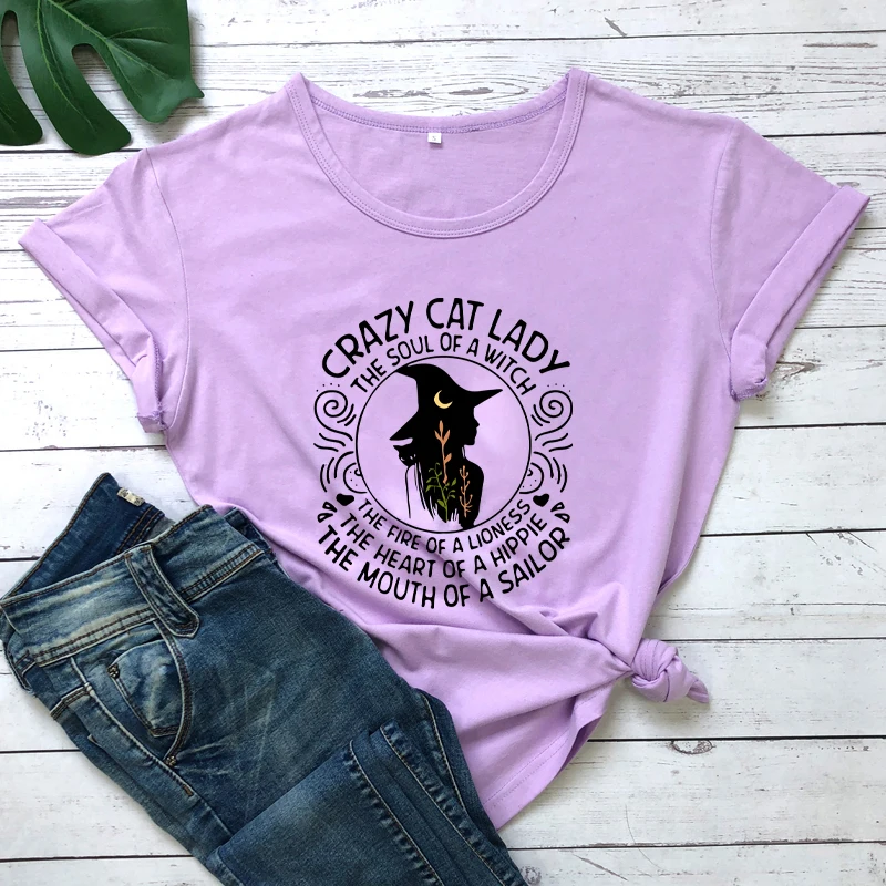 Женская рубашка CRAZY CAT LADY THE SOUL OF A WITCH забавная с графическим рисунком ведьмы