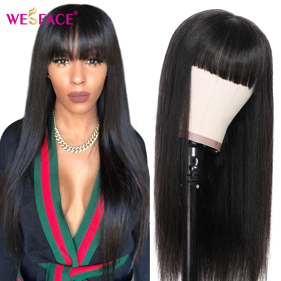 Прямые парики из человеческих волос с челкой на сетке спереди 13*4 натуральные