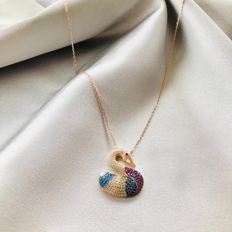 

Colorful Swans 925 Sterling Silver Necklace Women Girls Gift Jewelry Accessories Fashion Handmade Elegant Chain