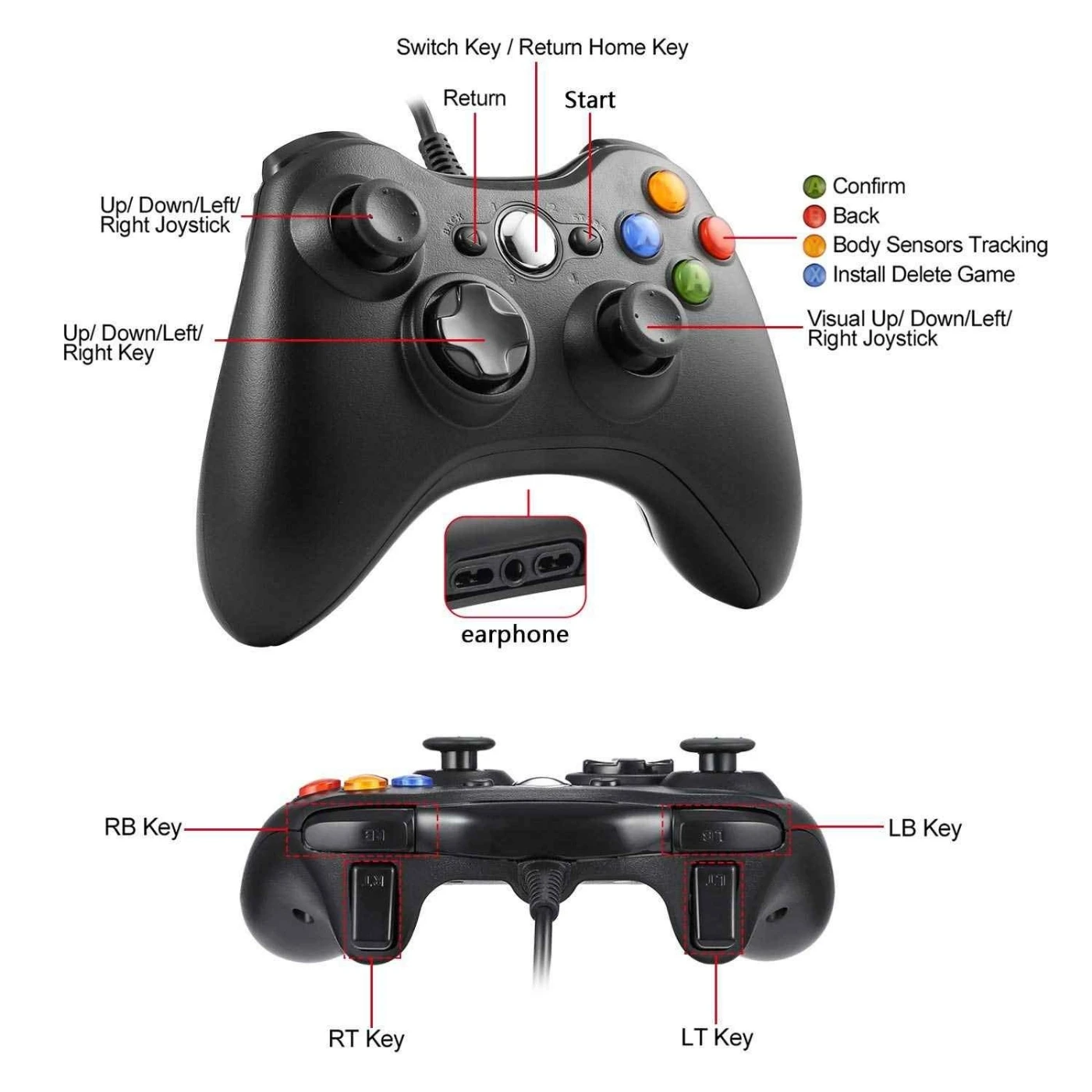 Gamepad for Xbox 360 wired White black blue games USB 2.0 joystick video PC | Электроника