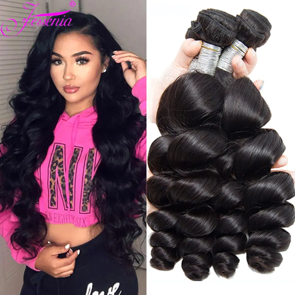 

Loose Wave Bundles Brazilian Hair Weave 1/3/4 Lot Cheveux Humain 100% Human Hair Bundles Natural Black Deep Remy Hair Extensions