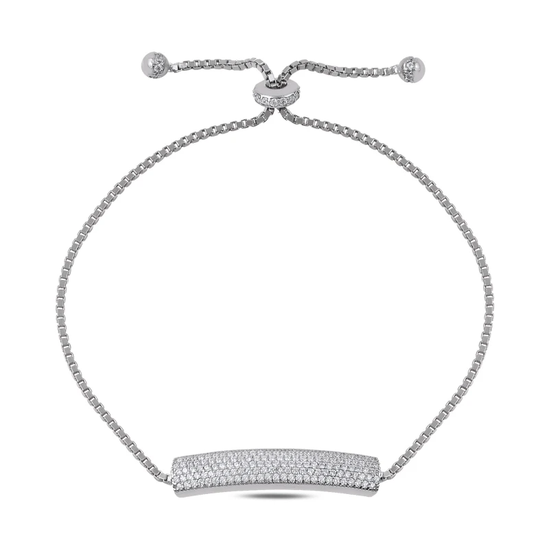 

Silver 925 Sterling 5 Row Zircon Stone Plate Lift Bracelet