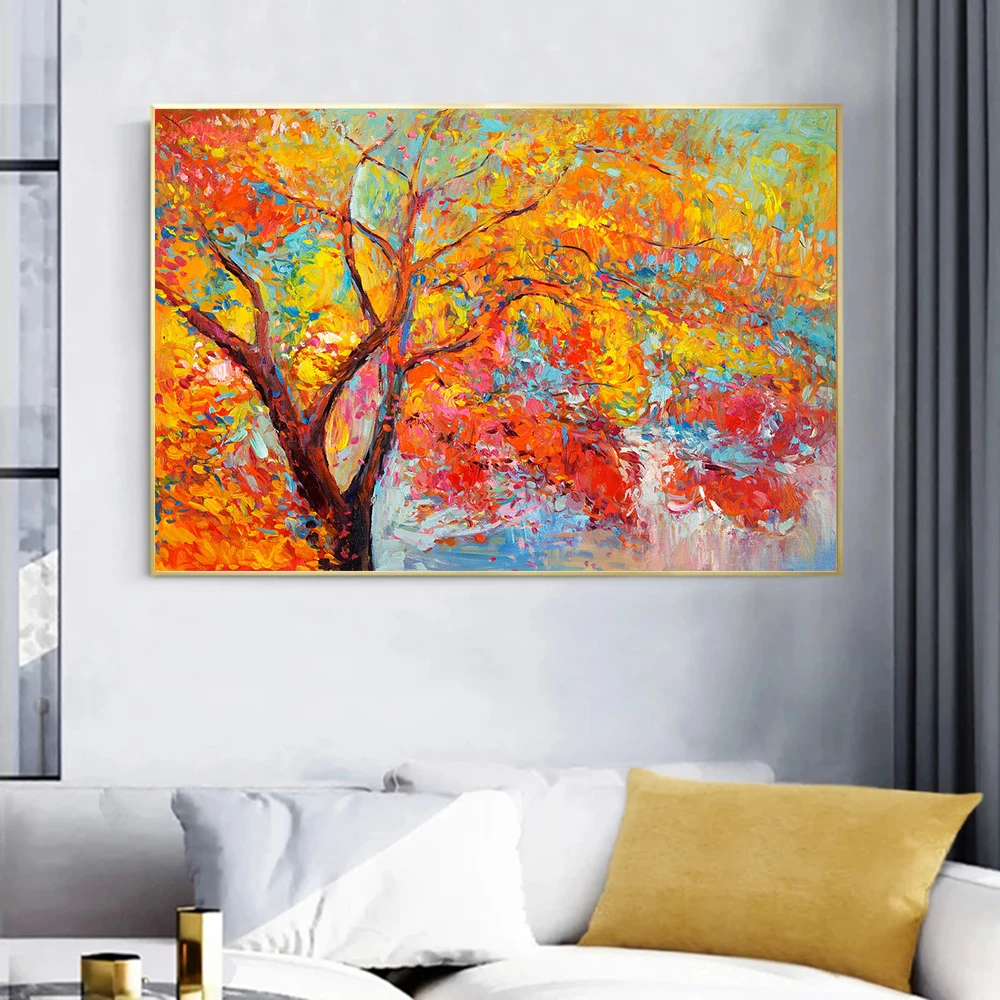 

Abstract Autumn Tree Posters Prints Colorful Tree Landscape Canvas Painting Wall Art Pictures For Living Room Modern Home Decor