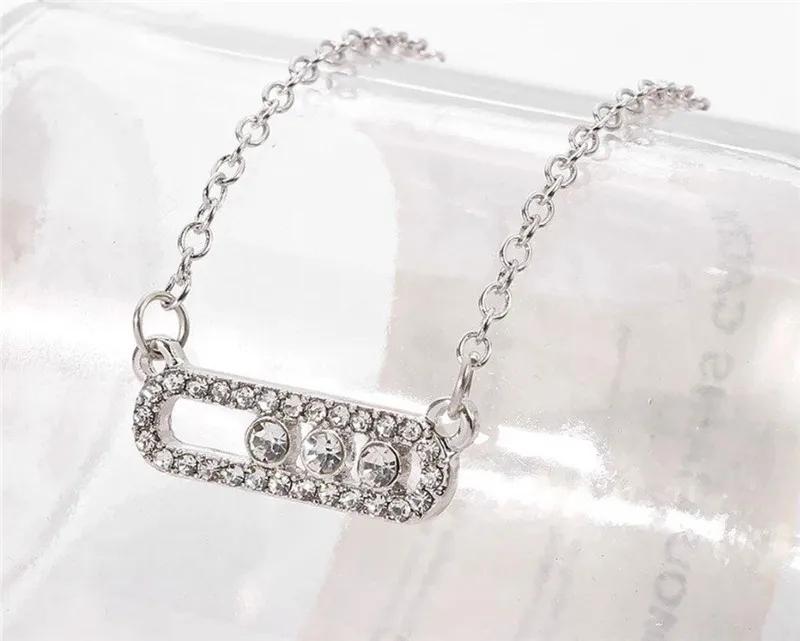 Women Girls Necklace Baby Move Stainless Steel Shiny 3 Zirconium Gloss Removable Shin Transparent Rhinestone Clear CZ Necklaces | Украшения