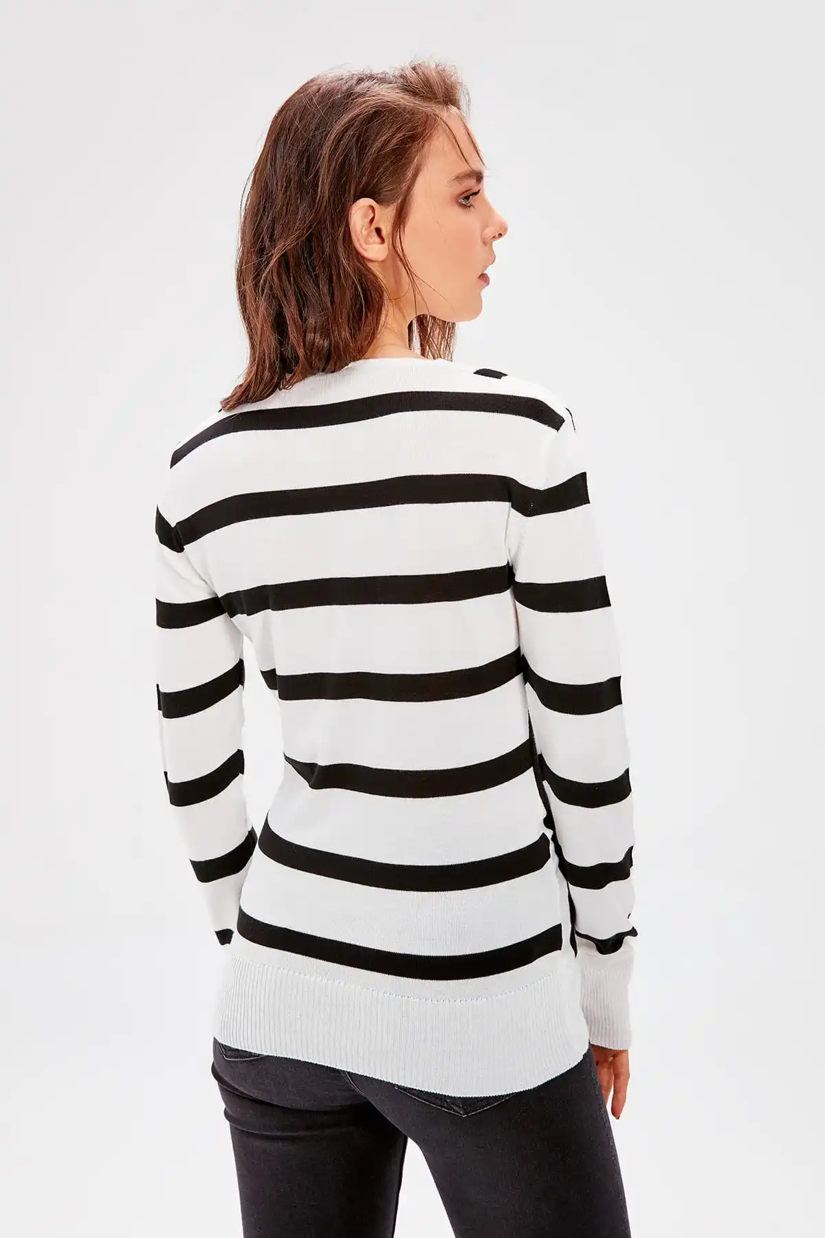 Trendyol женщины экрю продольные полосатые трикотажные изделия свитер TWOAW20GO0009| |