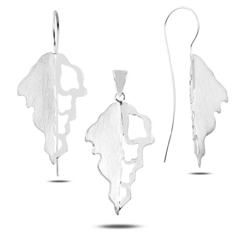 

Silver 925 Sterling Matte Textured Leaf Set